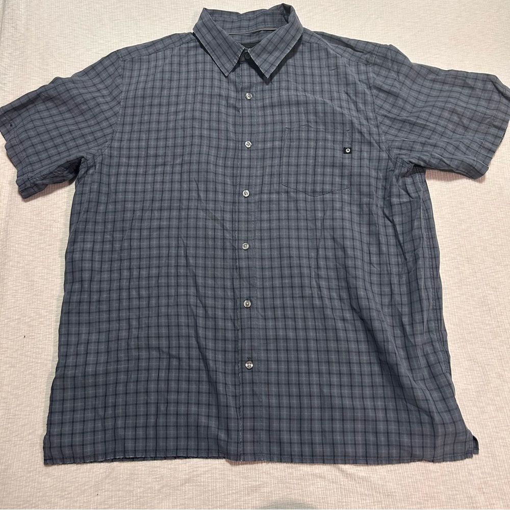 Marmot Men's Button Up Shirt XL Short Sleeve Blue Plaid Side Split Relaxed‎